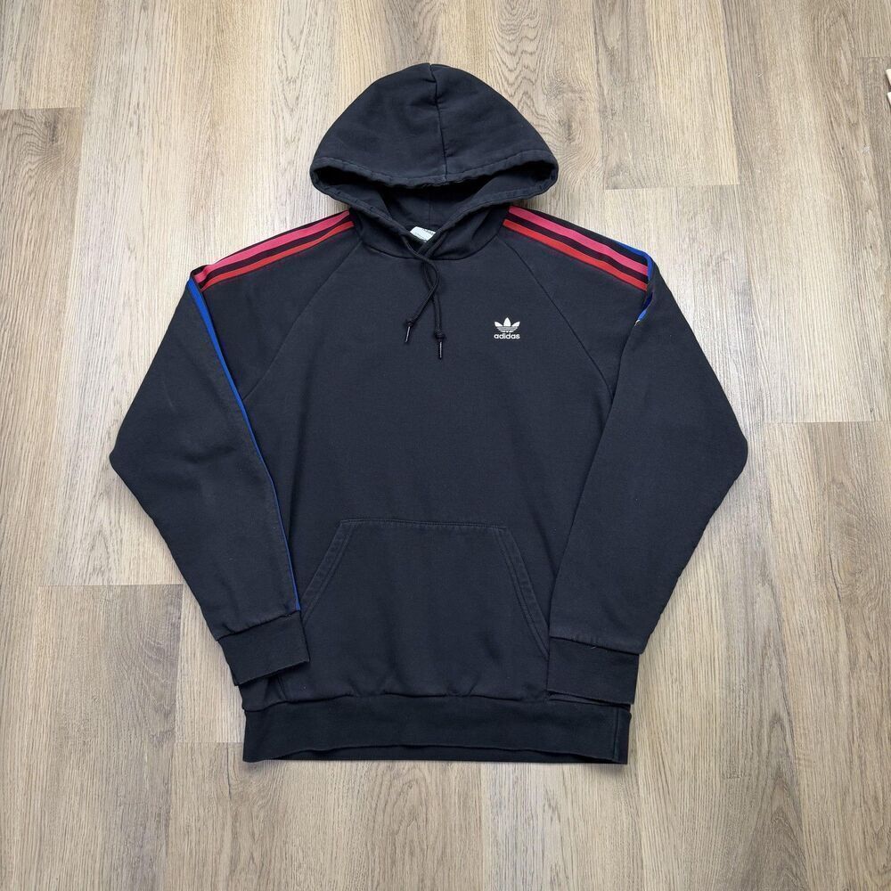 Adidas Originals Hoodie Mens Large Black Trefoil 3 Stripes Pullover GE6245